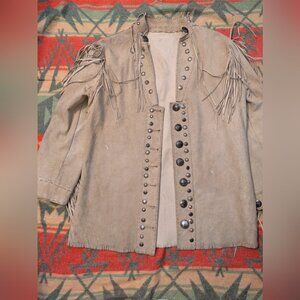 Handmade deer suede fringe leather jacket